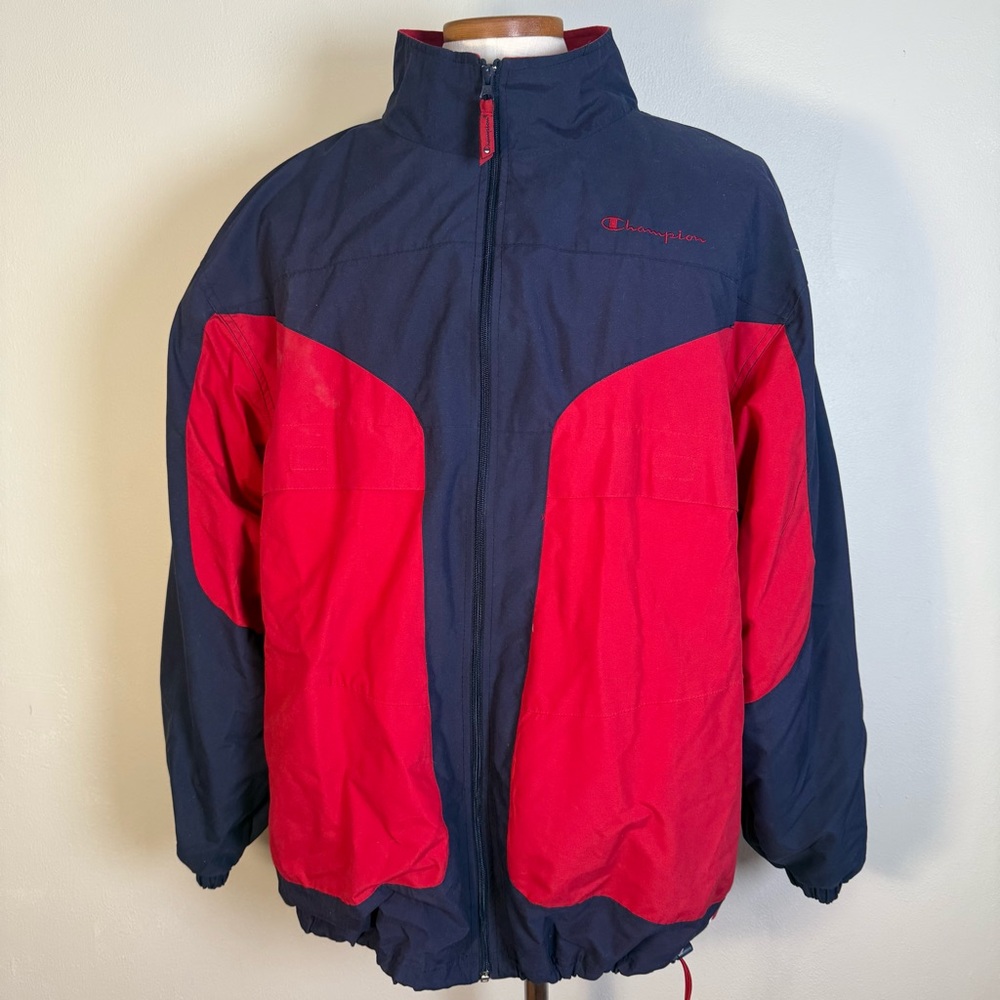Vintage Champion Blue Red Windbreaker Jacket XXL Full Zip Lined Track